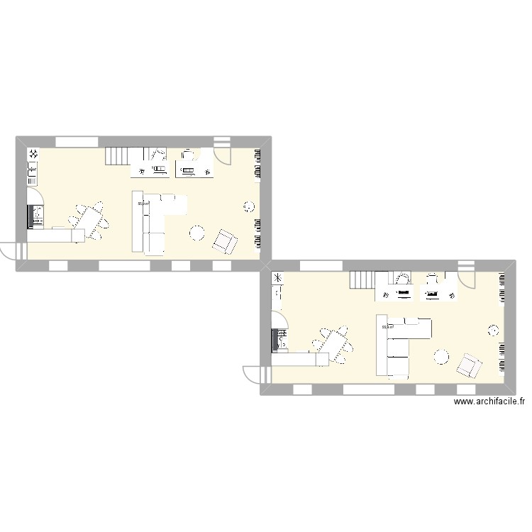 rdc. Plan de 2 pièces et 112 m2