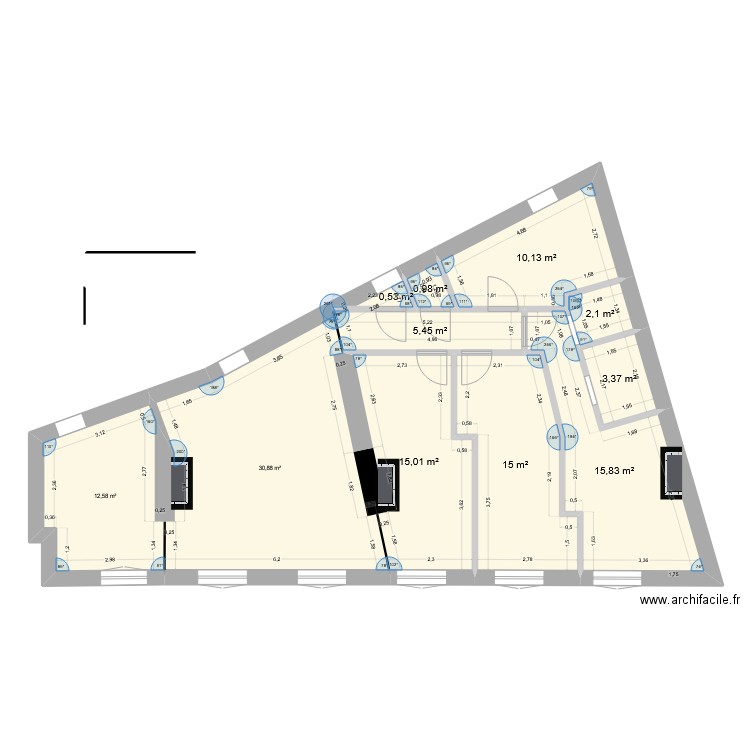 1CJ_Cloisons 1. Plan de 11 pièces et 112 m2