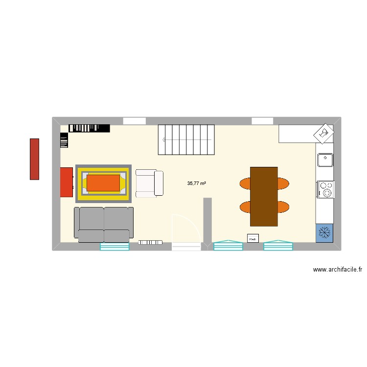 Salon pigeon - Version Cloison 1 + Salon 1. Plan de 1 pièce et 36 m2