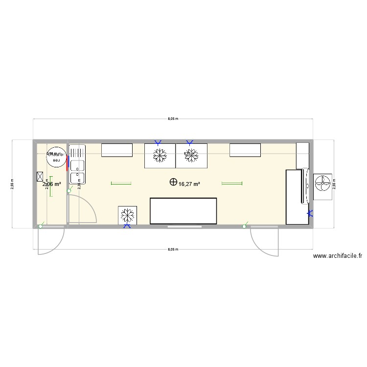 Labo. Plan de 2 pièces et 18 m2