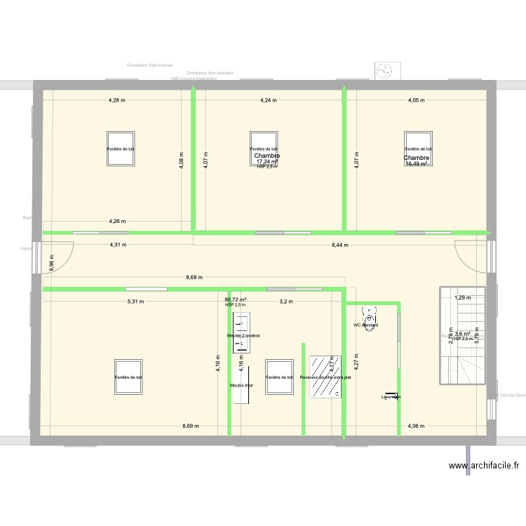 Baylet étage plan occupation. Plan de 9 pièces et 251 m2