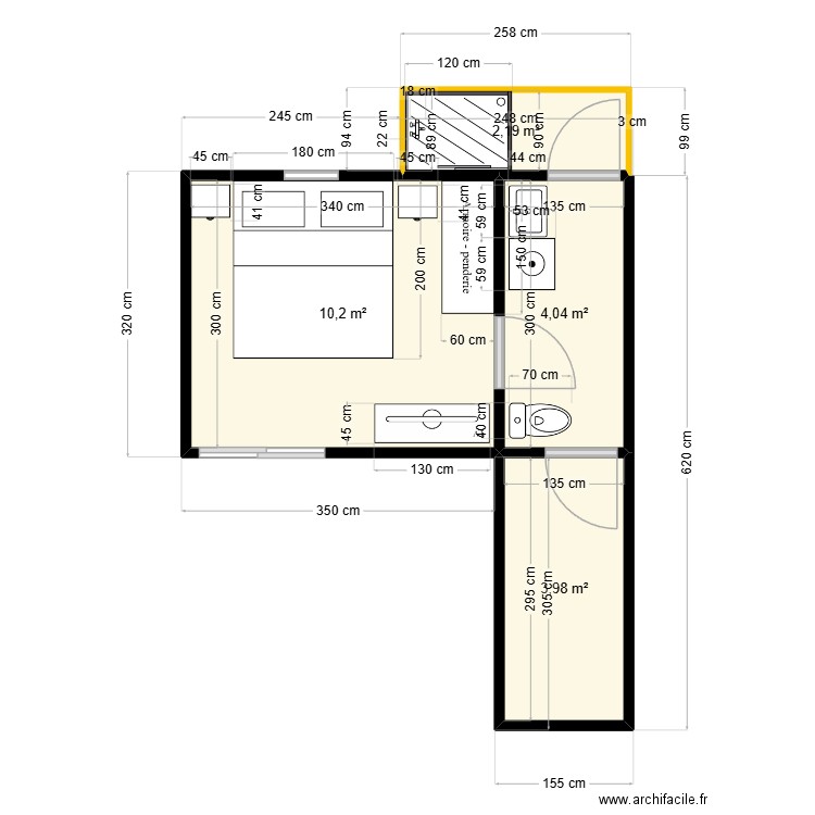 Lodge test. Plan de 4 pièces et 20 m2