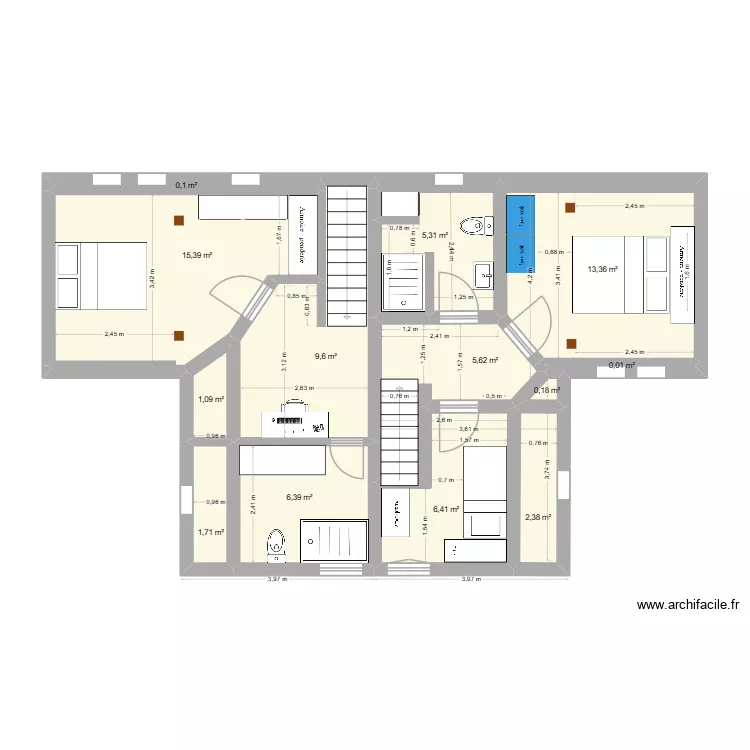 Etage Prop 2. Plan de 13  et 68 m²