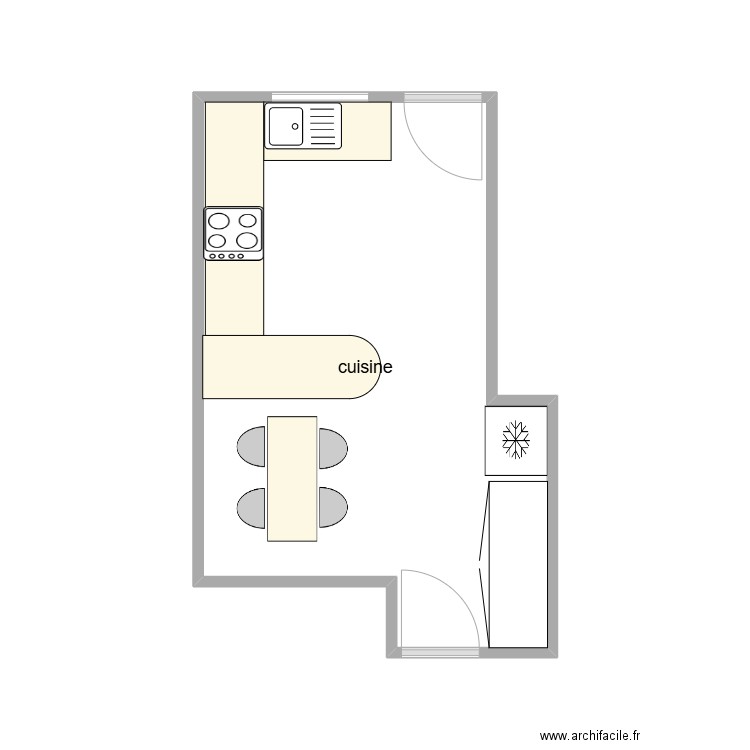 cuisine. Plan de 1 pièce et 16 m2