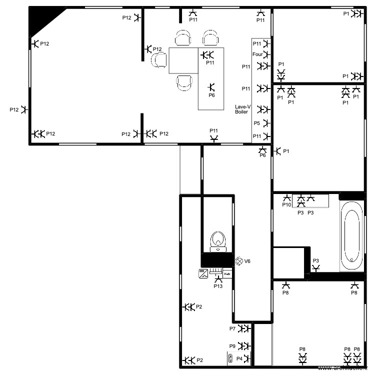 Implentation Thibault prise. Plan de 13 pièces et 1428 m2