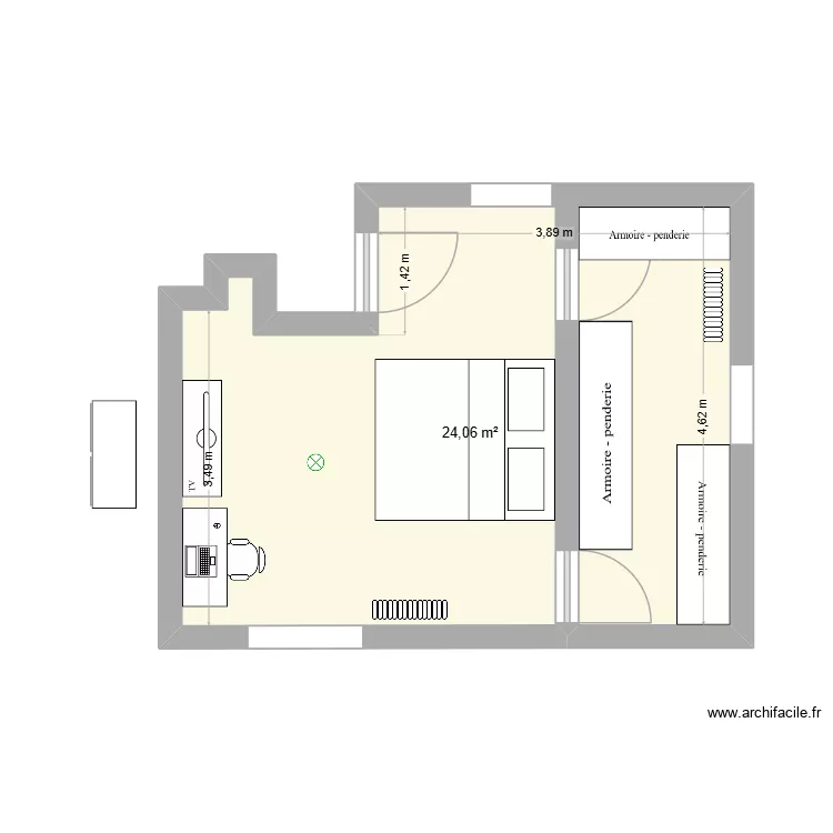 Chambre V1. Plan de 1 et 24 m² Chambre V1. Plan de 1 et 24 m²