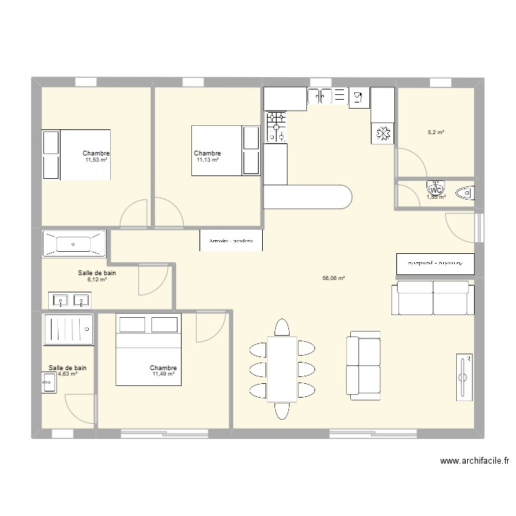 PLAN LUCIE 1. Plan de 8 pièces et 108 m2