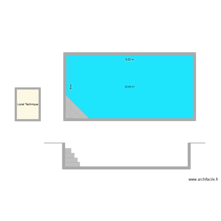 Plan en coupe piscine VUE DESSUS. Plan de 2 pièces et 35 m2