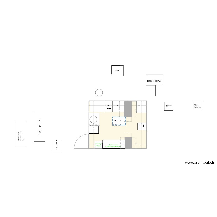 Cuisine restaurant. Plan de 1 pièce et 11 m2