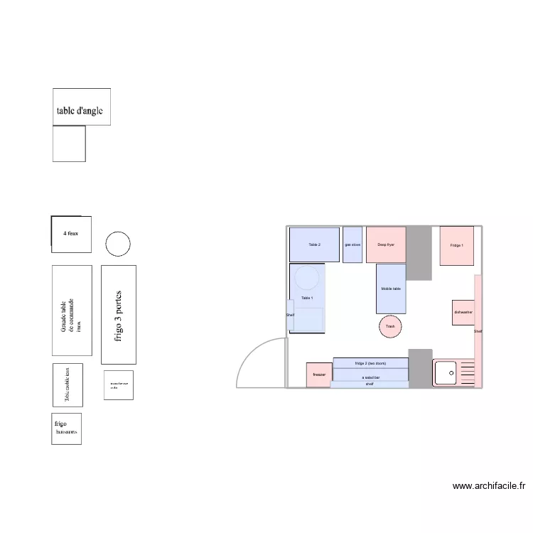 Cuisine restaurant V2. Plan de 1 pièce et 11 m²