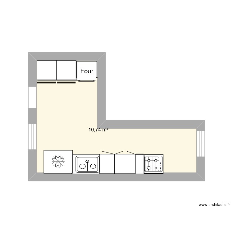 מטבח מלול. Plan de 1 pièce et 11 m2