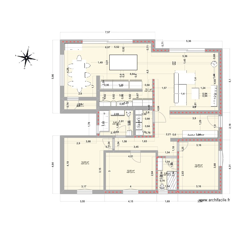 aménagement maison. Plan de 7 pièces et 125 m2