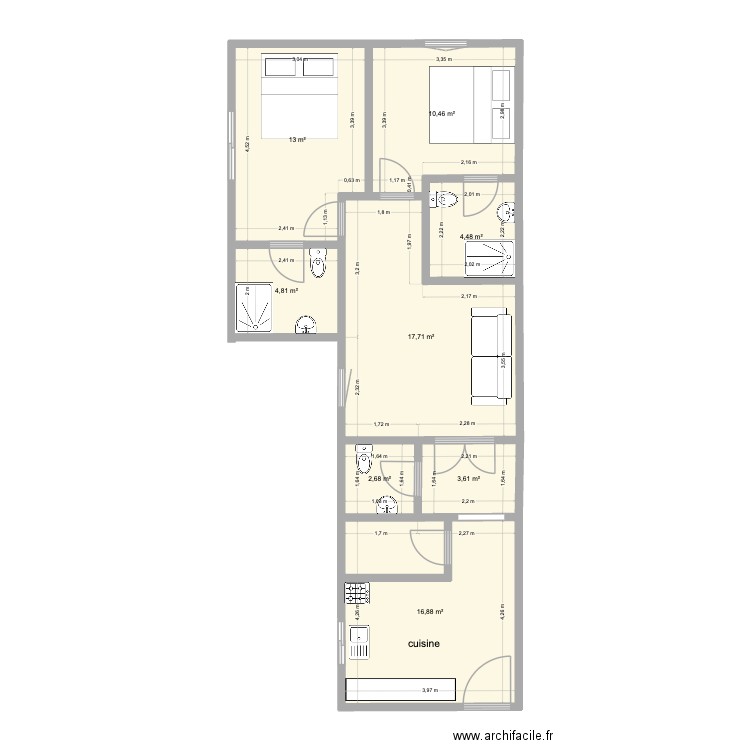 annexe rez 2026. Plan de 5 pièces et 45 m2