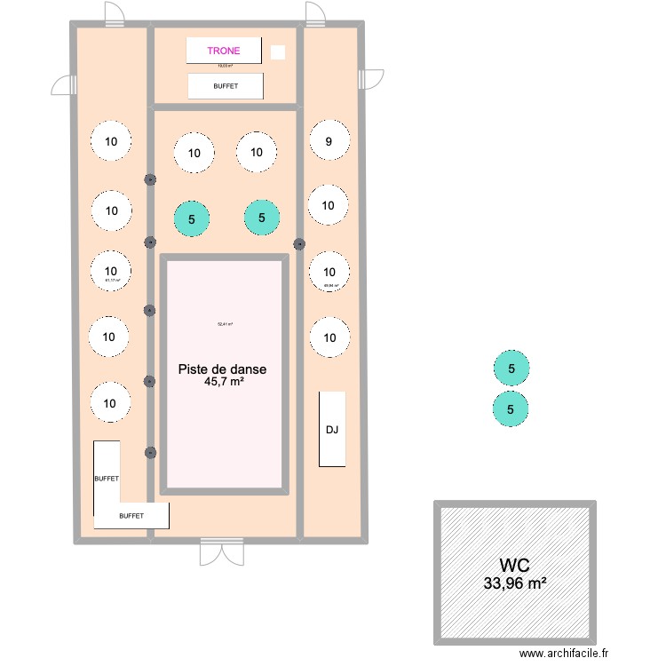 Mariage. Plan de 6 pièces et 315 m2