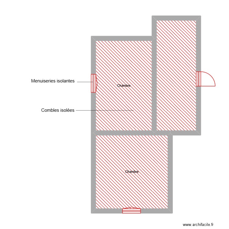 Montagut étage scénario 3. Plan de 3 pièces et 45 m2