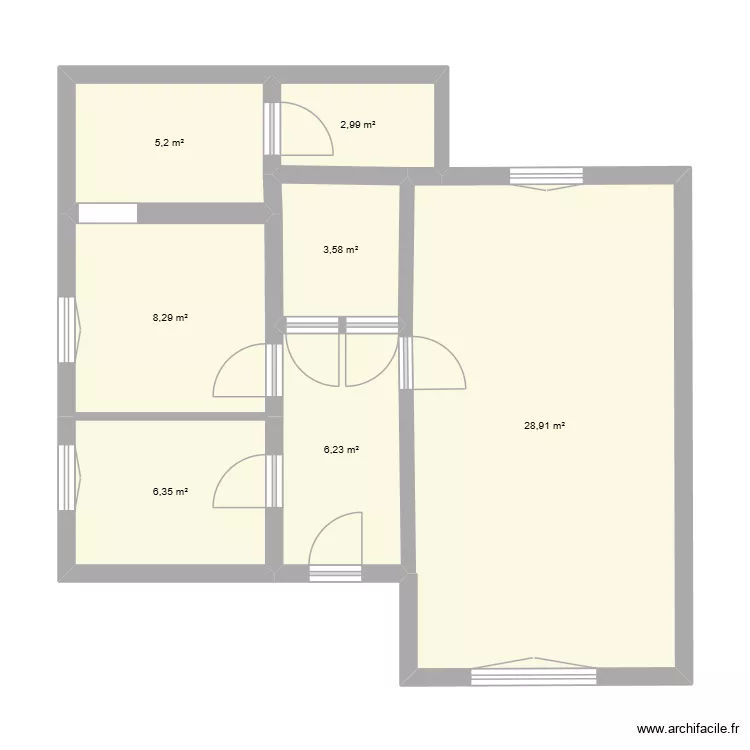 1erEt. Plan de 7 Pièces et 62 m²