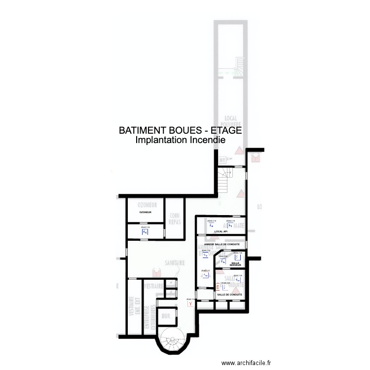 SOVEES BATIMENT BOUES - ETAGE Implantation. Plan de 8 pièces et 32 m2