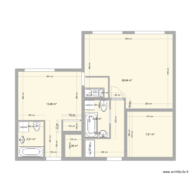 5 eme. Plan de 6 pièces et 56 m2