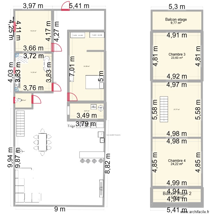 Maison en A. Plan de 10 pièces et 155 m2