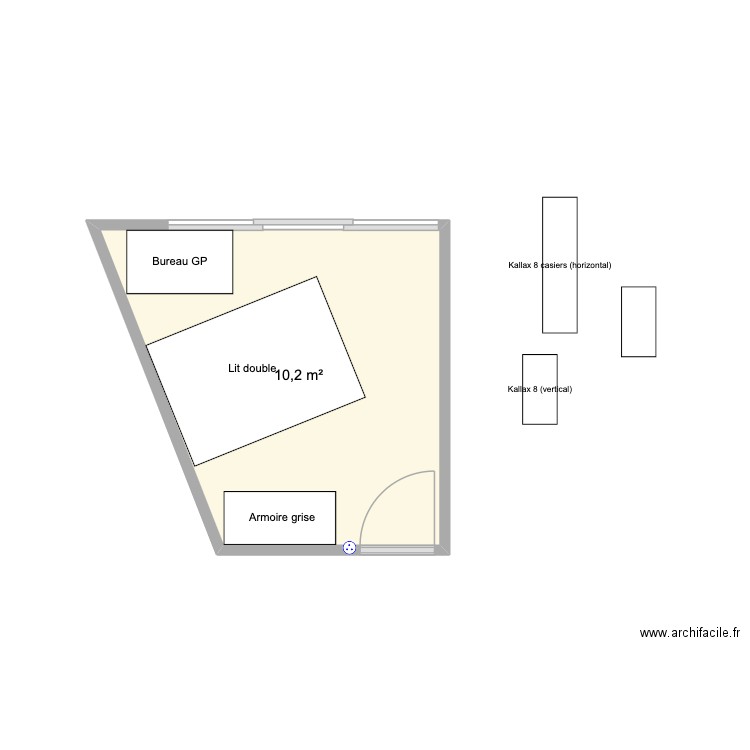 Chambre parents. Plan de 1 pièce et 10 m2