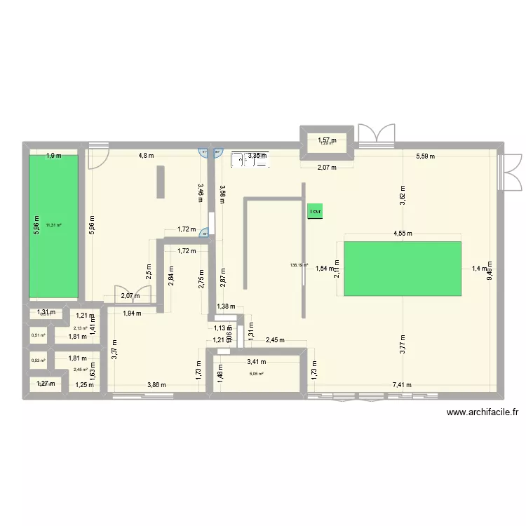 essai cuisine. Plan de 10  et 163 m²