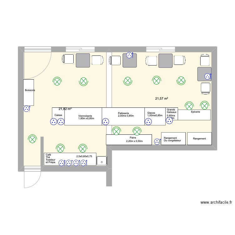Patisserie. 3 Electricité. Plan de 2 pièces et 43 m2