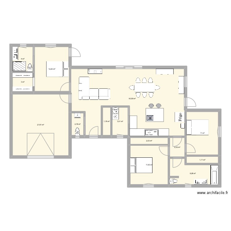 Plan 2. Plan de 14 pièces et 142 m2