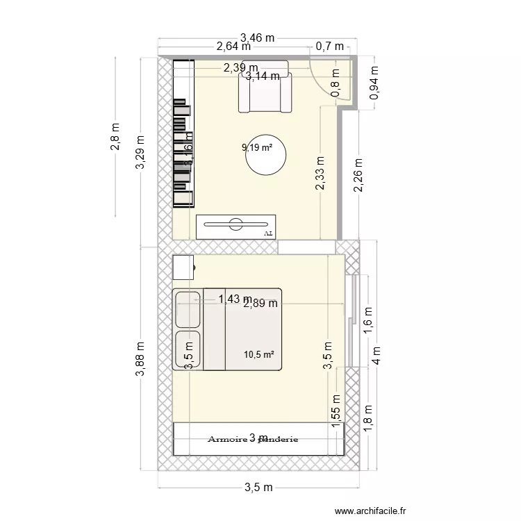 chambre et bibliotheque Yoann 3. Plan de 2 Pièces et 20 m² chambre et bibliotheque Yoann 3. Plan de 2 Pièces et 20 m²