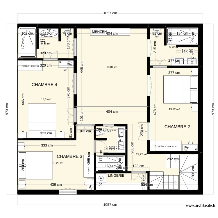 riad Kasbah 2 etage 2. Plan de 8 pièces et 90 m2