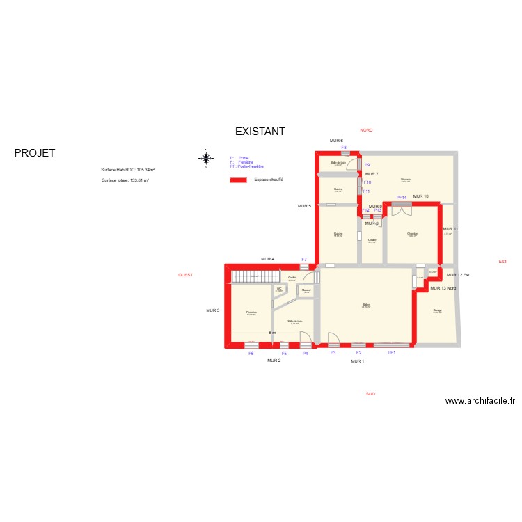 COUSSEAU_ Existant. Plan de 23 pièces et 181 m2