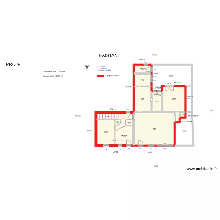 COUSSEAU_ Existant. Plan de 23  et 181 m²
