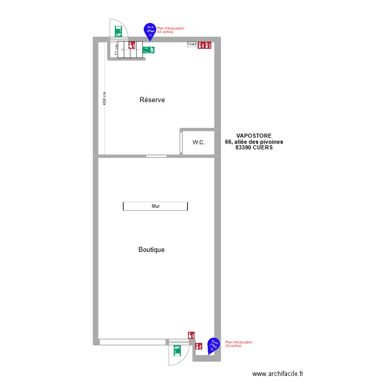 Vapostore Cuers. Plan de 3 pièces et 67 m2