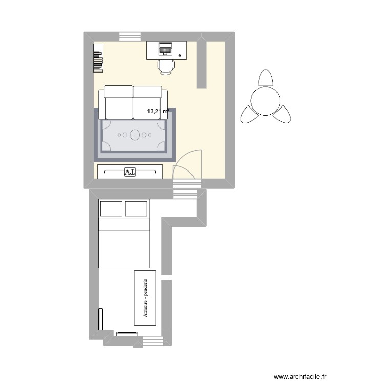 jdjjdj. Plan de 1 pièce et 13 m2
