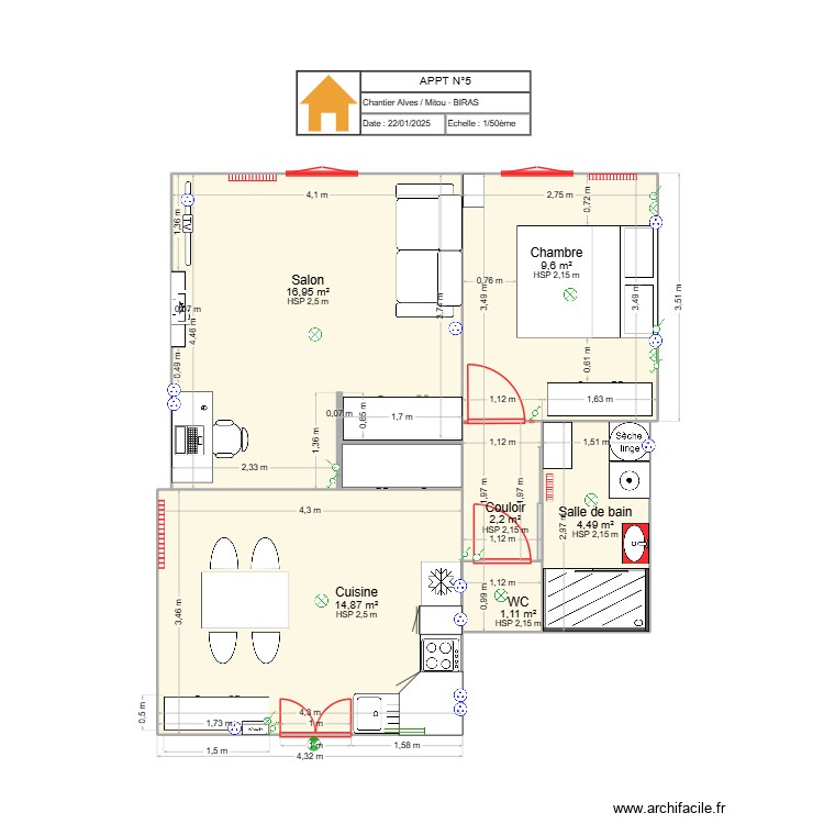 APPART N°5 pièces aménagées DER. Plan de 0 pièce et 0 m2