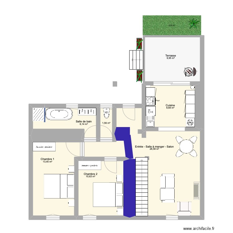 Philippe R+1. Plan de 7 pièces et 79 m2