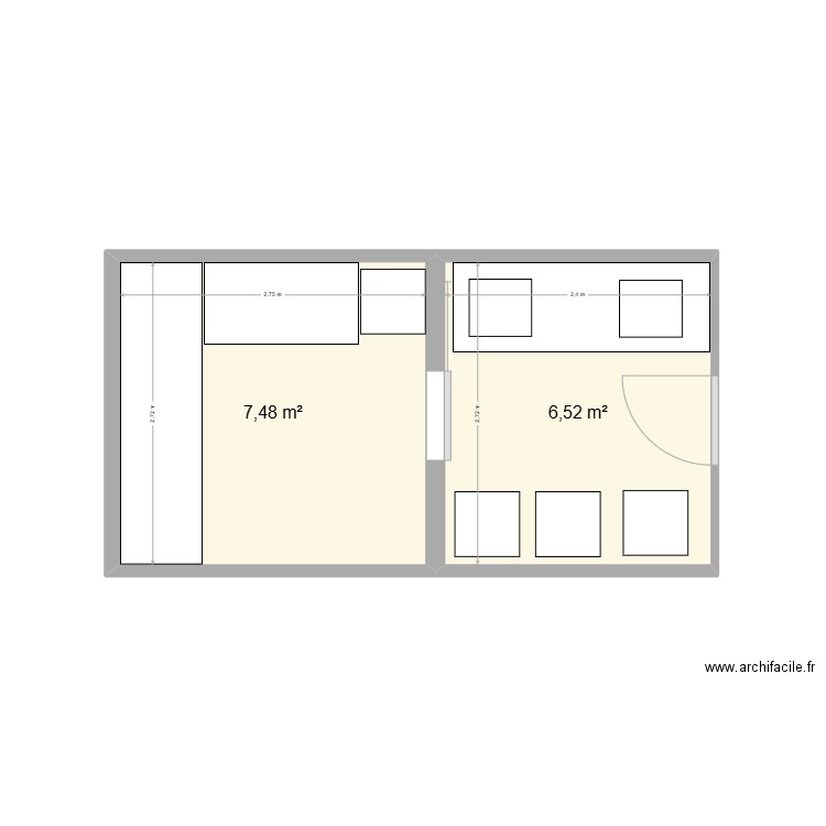 Piece PCR v1. Plan de 2 pièces et 14 m2