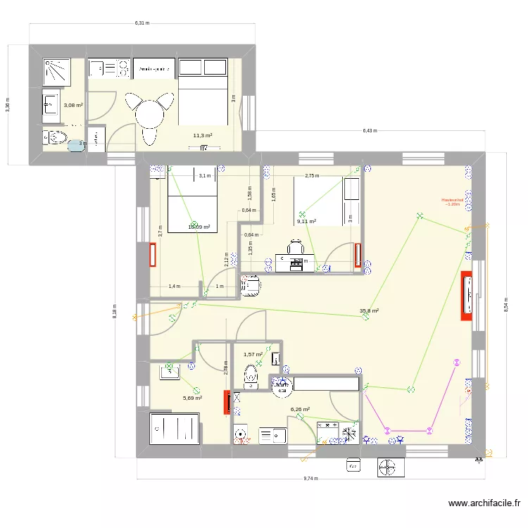 IsaExtension.v7. Plan de 8 pièces et 83 m²