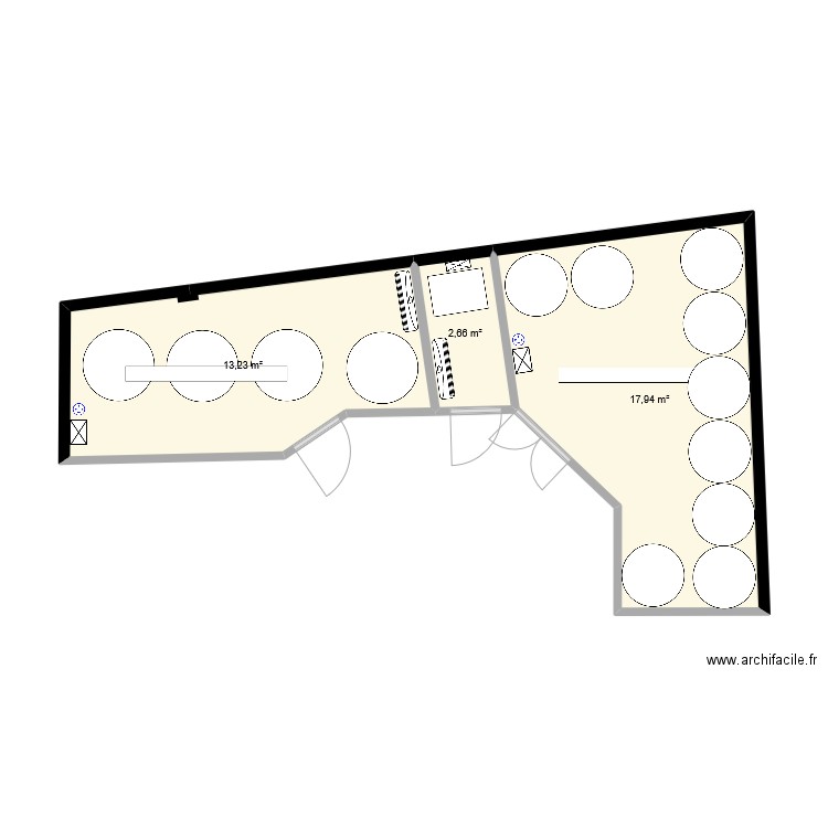 SALLE Fermentation et Garde. Plan de 3 pièces et 34 m2