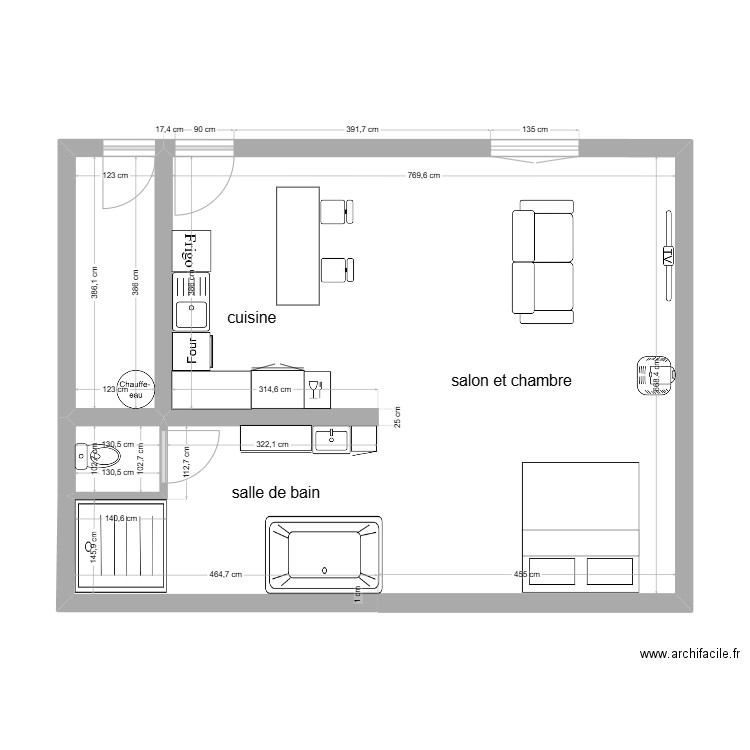 la coursière 2.1. Plan de 3 pièces et 59 m2