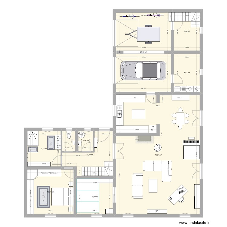 PLAN DE MAISON 3. Plan de 9 pièces et 184 m2
