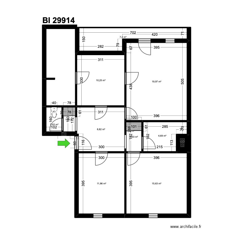 BI 29914. Plan de 11 pièces et 84 m2