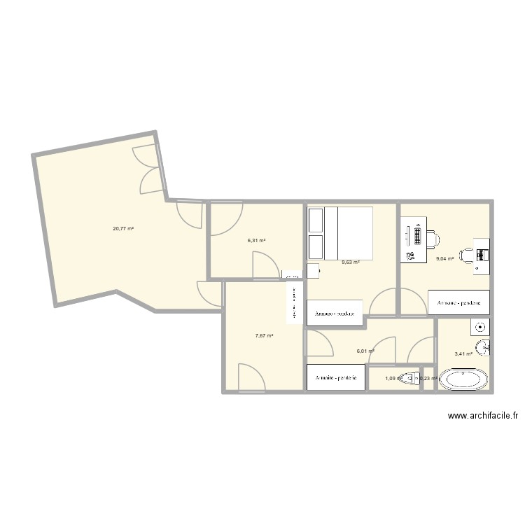 Appart1. Plan de 9 pièces et 64 m2