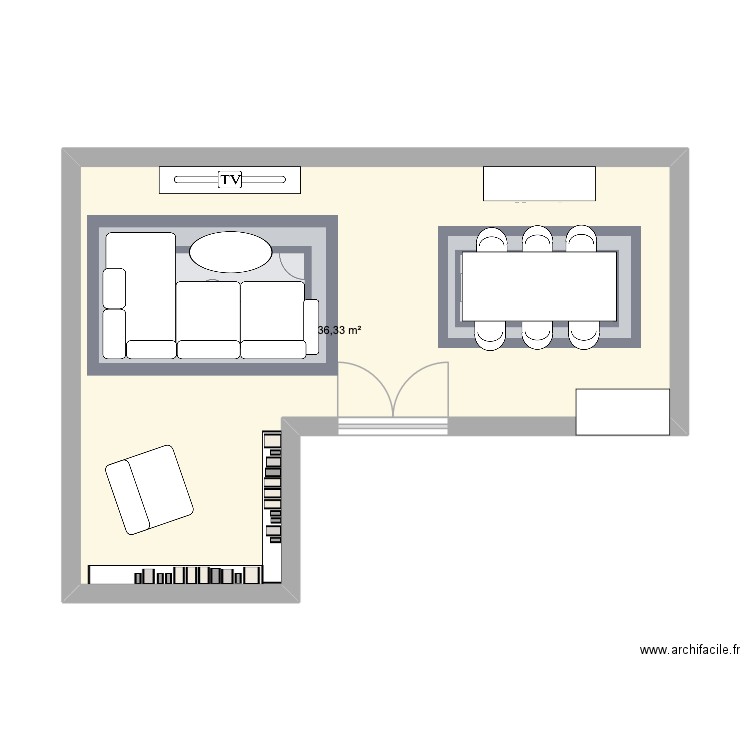 Salon / Salle à manger. Plan de 1 pièce et 36 m2