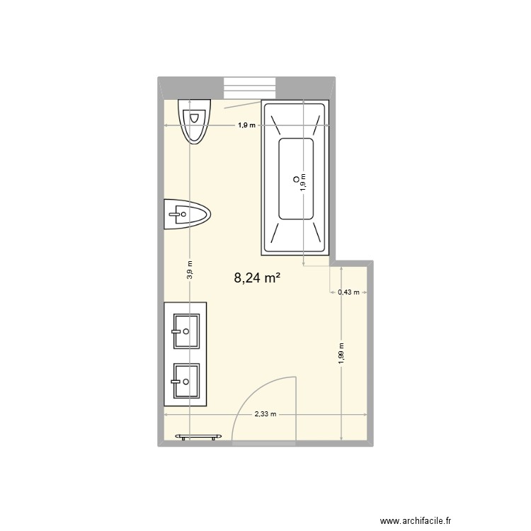 sdb Verfeil. Plan de 1 pièce et 8 m2