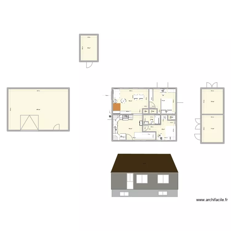 Rez-de-chauss&eacute;e_projet&eacute;_5_juillet 2026. Plan de 12  et 129 m²