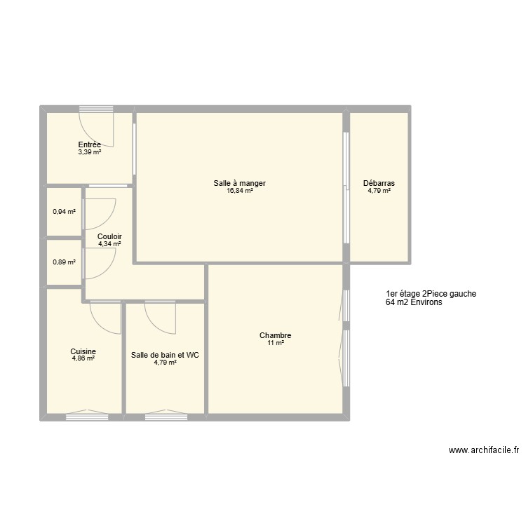 2 PIECE 64 m2. Plan de 9 pièces et 52 m2
