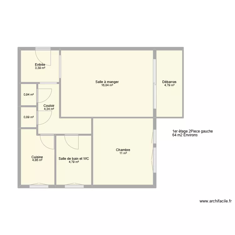 2 PIECE 64 m2. Plan de 