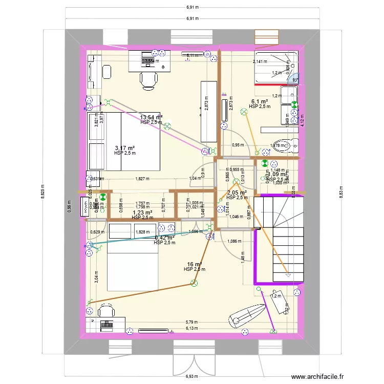 etage_v12 WC dans SdB elec. Plan de 8  et 90 m²