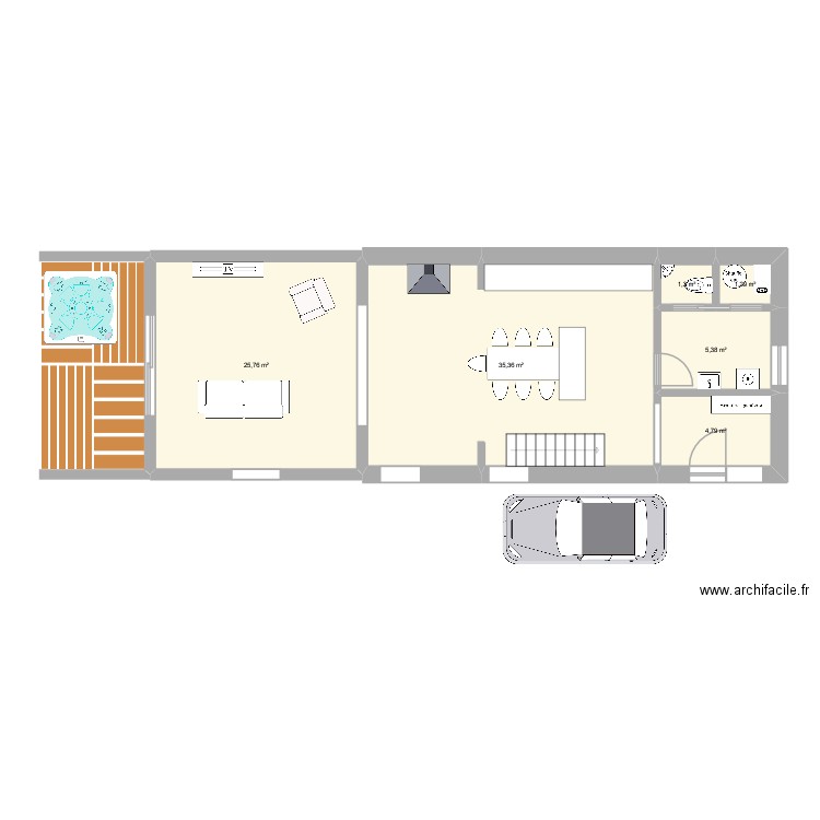 Grange RDC 1. Plan de 6 pièces et 74 m2