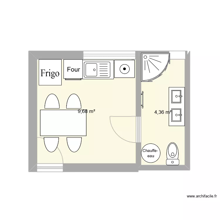 frigo caca. Plan de 2  et 14 m²